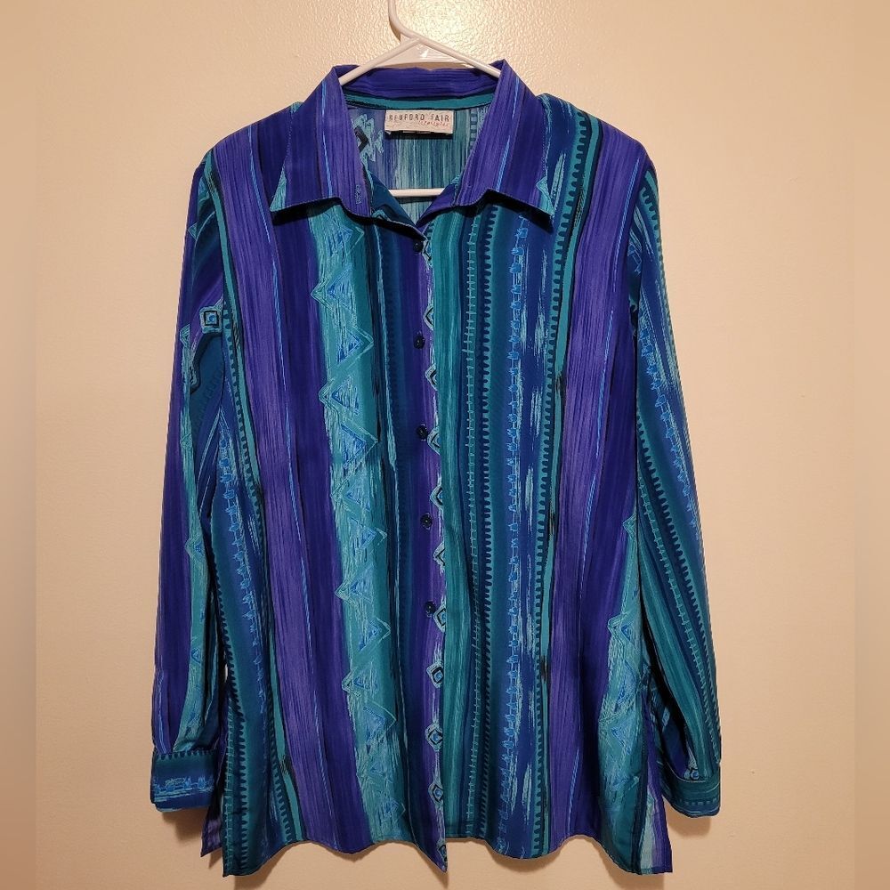 Vintage Bedford Fair‎ Womans Southwestern Aztec Button Down Shirt